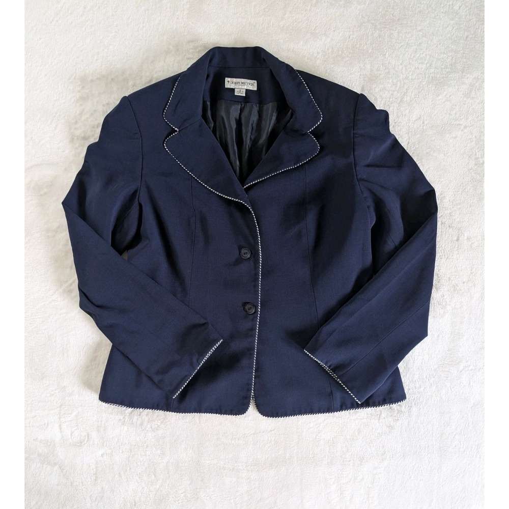 Vtg John Meyer of Norwich Navy w/‎ White Piping Blazer Women's Sz 12 Sailor Chic